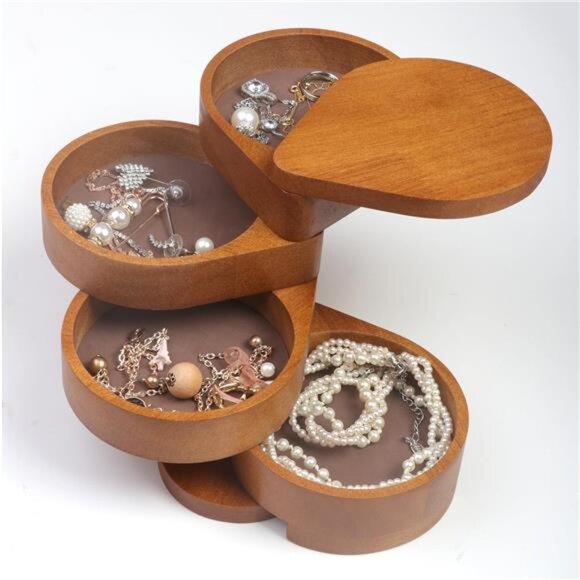 Jewelry - JSVER Portable Jewelry Organizer Wooden Jewelry Box, 4-Layer Rotatable Jewelry